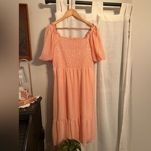 LC Lauren Conrad Peach Gingham Midi Dress